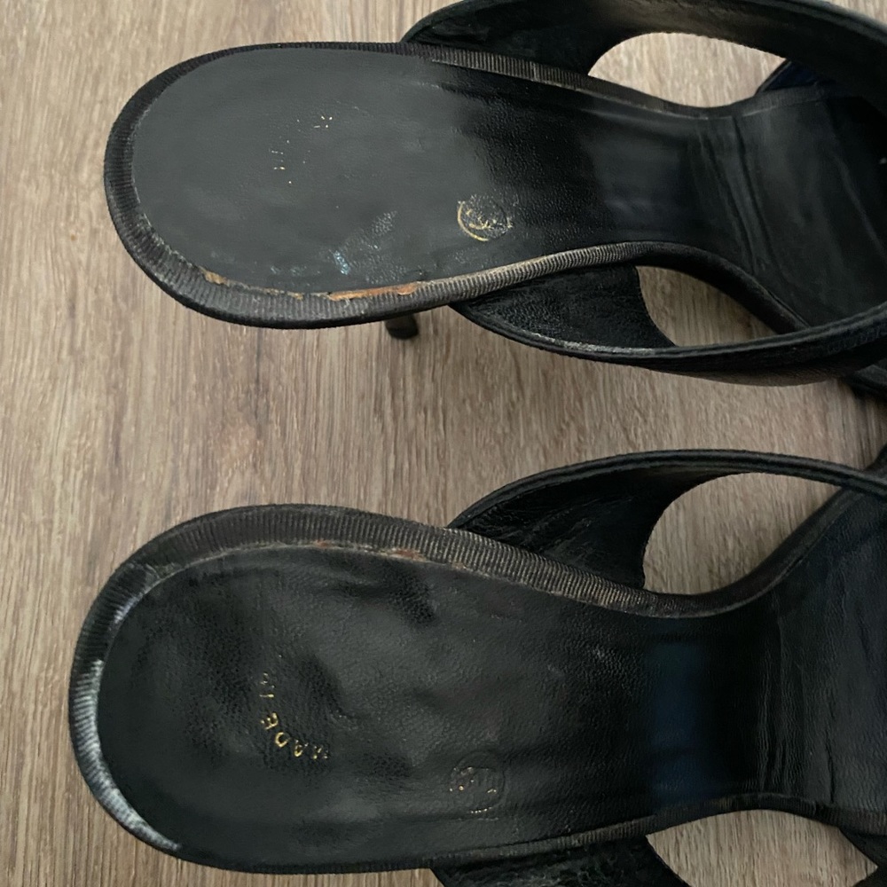 CHANEL Paris CC Black Leather Ribbon Bow Mules Heels Shoes 37.5 - Picture 11 of 12